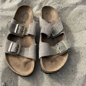 Birkenstock Taupe Suede Buckle Sandals